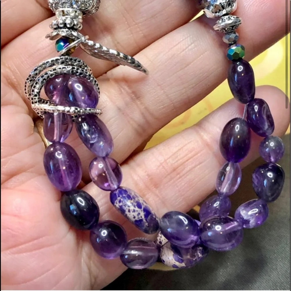 💜Genuine amethyst chunky fun and funky bracelet - Picture 5 of 7
